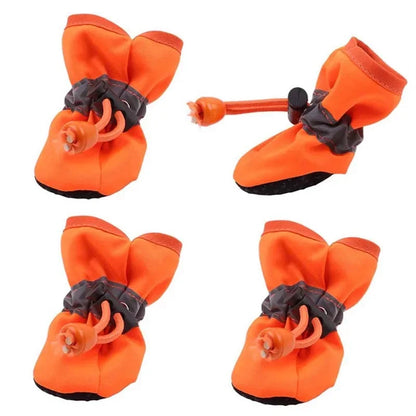 4pcs Dog or Cat Soft-Soled Shoes Waterproof Pet Dog Shoes Anti-Slip Rain Snow Boots Footwear