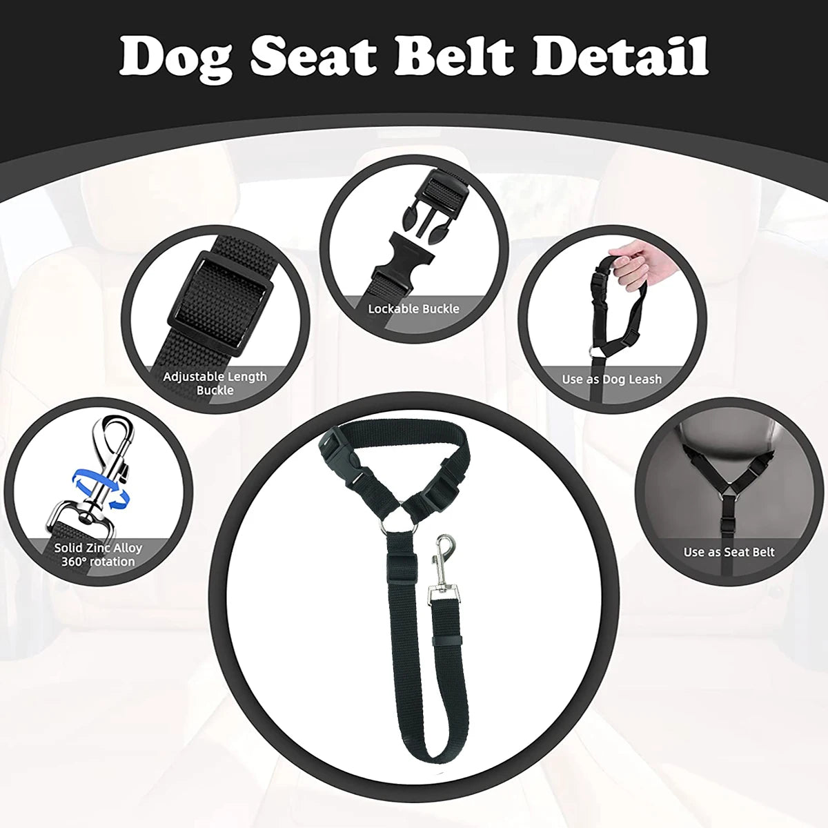 1pc Pet Dog And Cat Seat Belt, Car Headrest Restraint, Adjustable Safety Rope