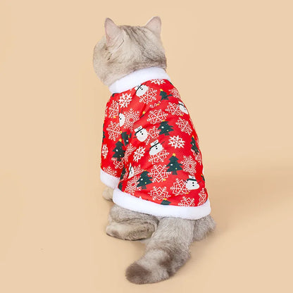 Autumn and winter Christmas pet clothes, comfortable cartoon printed pet cat and dog clothes