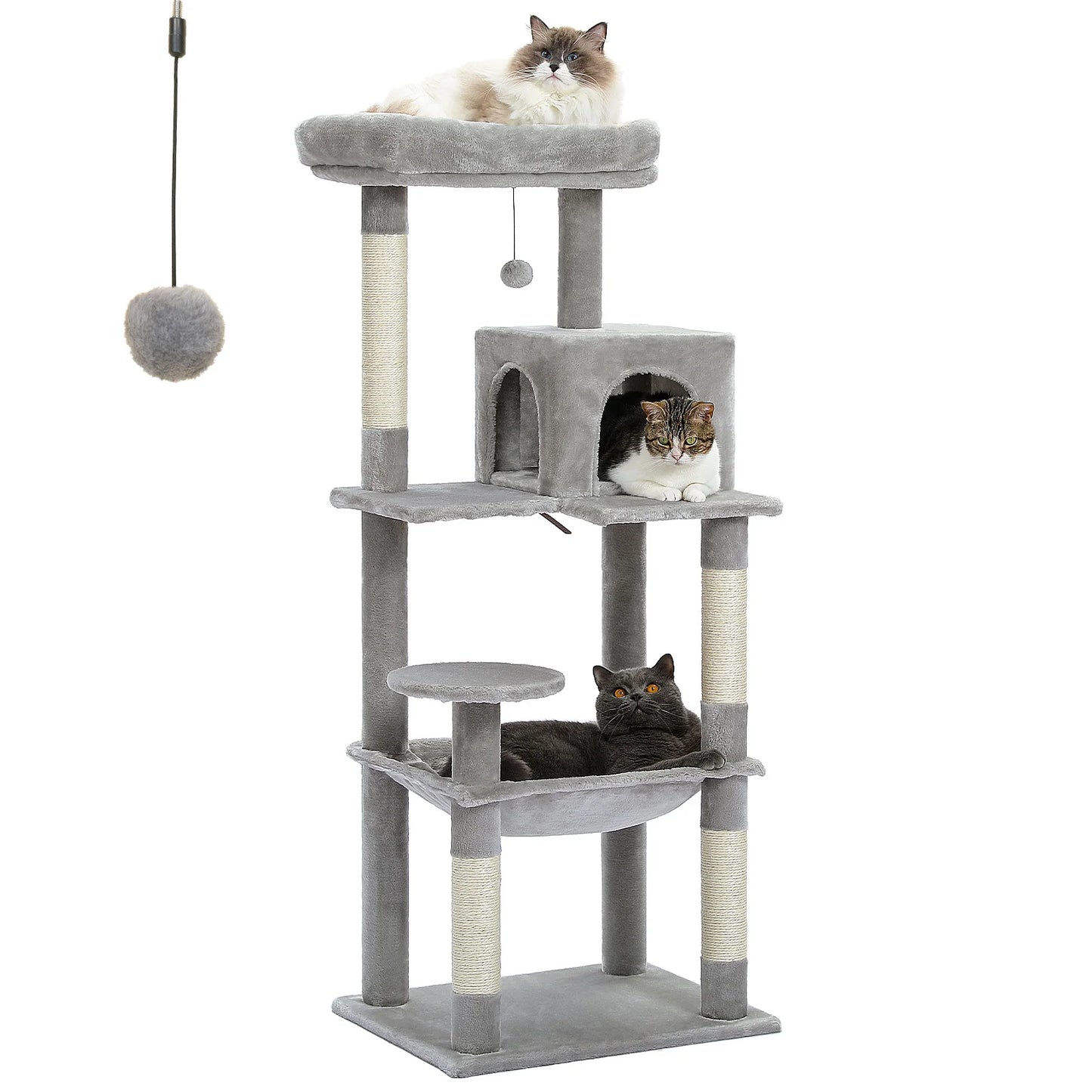 Cat Tree for Indoor Cats 5-Level Cat Tower for Large Cats with Large Hammock Sisal Covered Scratching Posts
