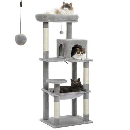 Cat Tree for Indoor Cats 5-Level Cat Tower for Large Cats with Large Hammock Sisal Covered Scratching Posts