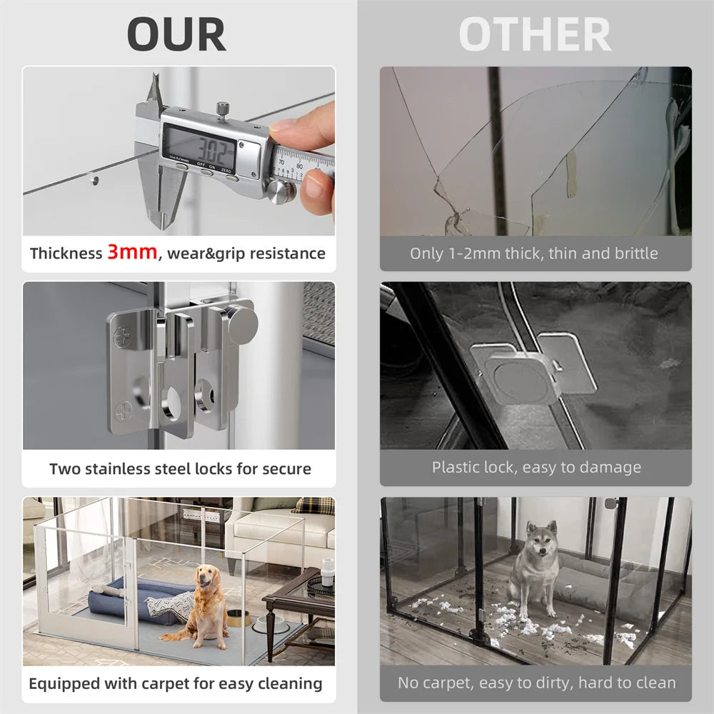 1Pc Large Acrylic Dog Playpen Cage  with Waterproof Fertility Pad