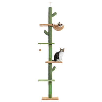 Cat Tree 5-Tier Floor to Ceiling Cat Tower Cactus Tall Climbing Tree with Scratching Post Hammock Dangling Ball