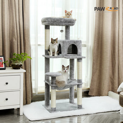 Cat Tree for Indoor Cats 5-Level Cat Tower for Large Cats with Large Hammock Sisal Covered Scratching Posts