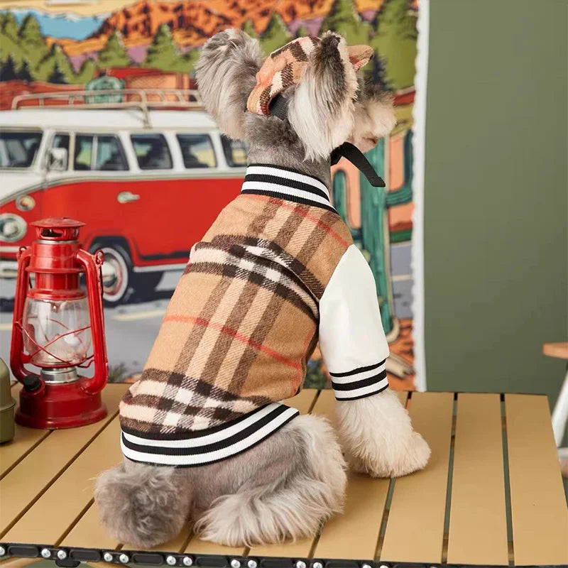 New Autumn Winter Dog/Cat Clothes Thick Warm Soft Coat, Plaid Fashion Coat Baseball Uniform