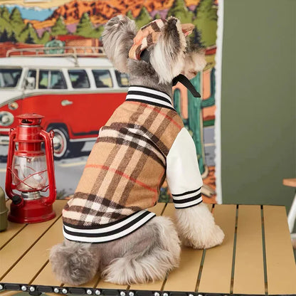 New Autumn Winter Dog/Cat Clothes Thick Warm Soft Coat, Plaid Fashion Coat Baseball Uniform