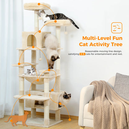 Large Cat Tree and Tower for Indoor Cats With Sisal-Covered Scratching Posts Spacious Hammock Padded Perches and Condos