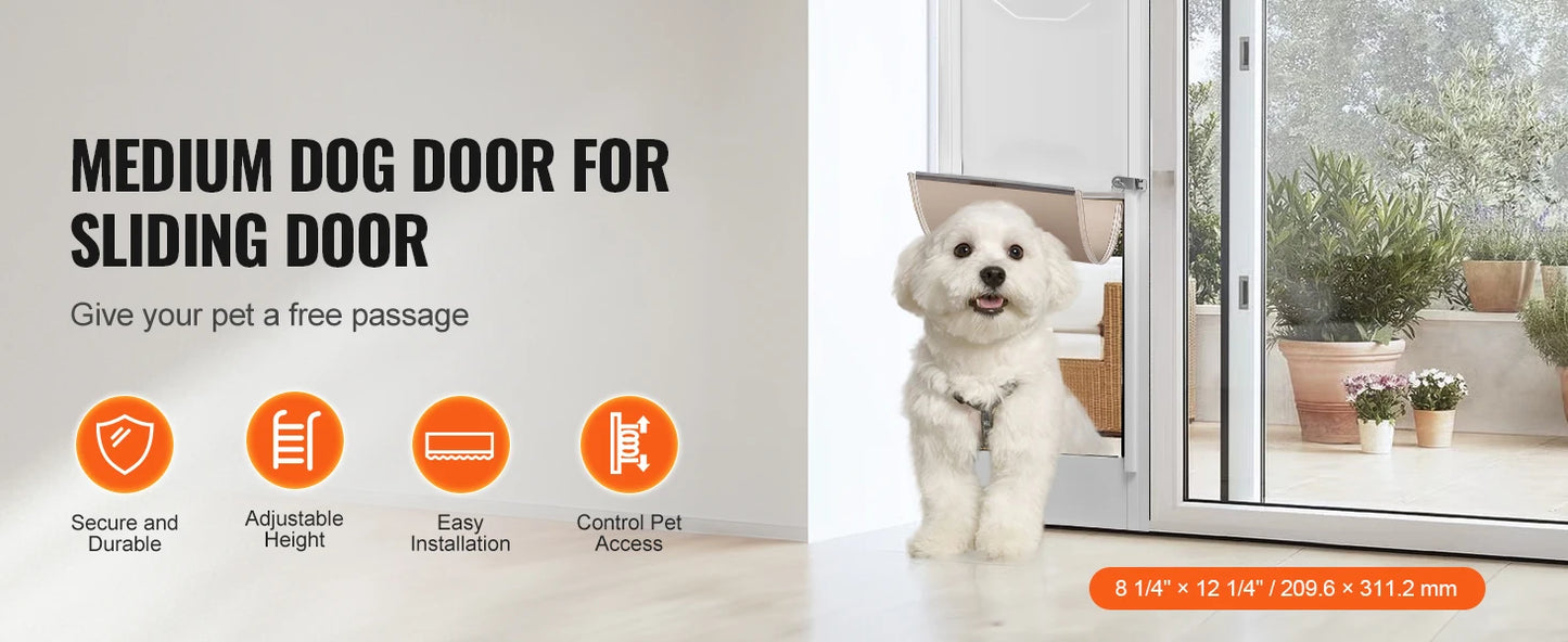 Dog Door Sliding Glass Door Adjustable Height Doggy Door Sliding Doors Aluminum Frame Tempered Glass Pet Door