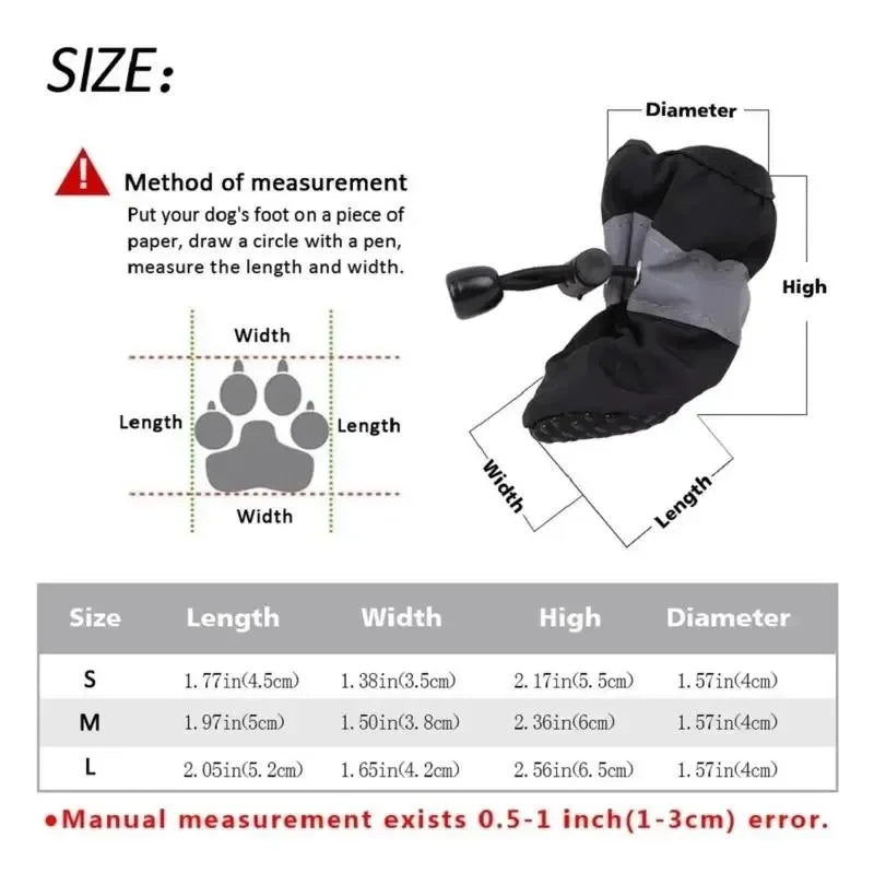 4pcs Dog or Cat Soft-Soled Shoes Waterproof Pet Dog Shoes Anti-Slip Rain Snow Boots Footwear