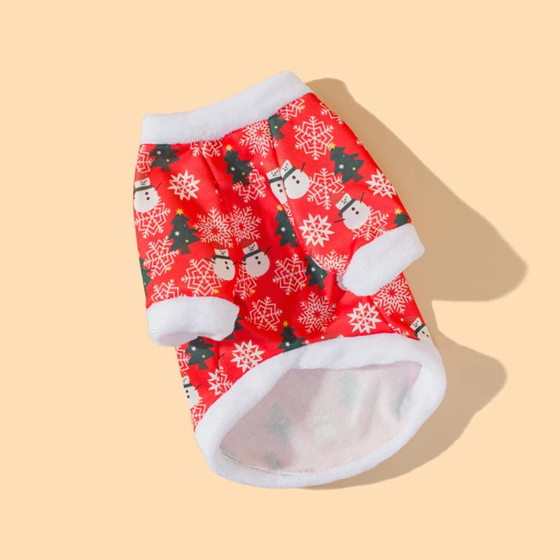 Autumn and winter Christmas pet clothes, comfortable cartoon printed pet cat and dog clothes