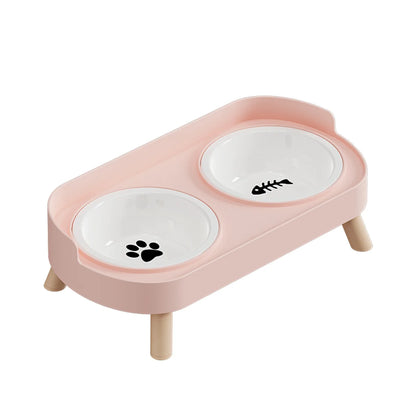 Pet double bowl feeder, adjustable height, cat and dog water dispenser