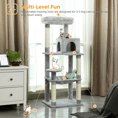 Cat Tree for Indoor Cats 5-Level Cat Tower for Large Cats with Large Hammock Sisal Covered Scratching Posts