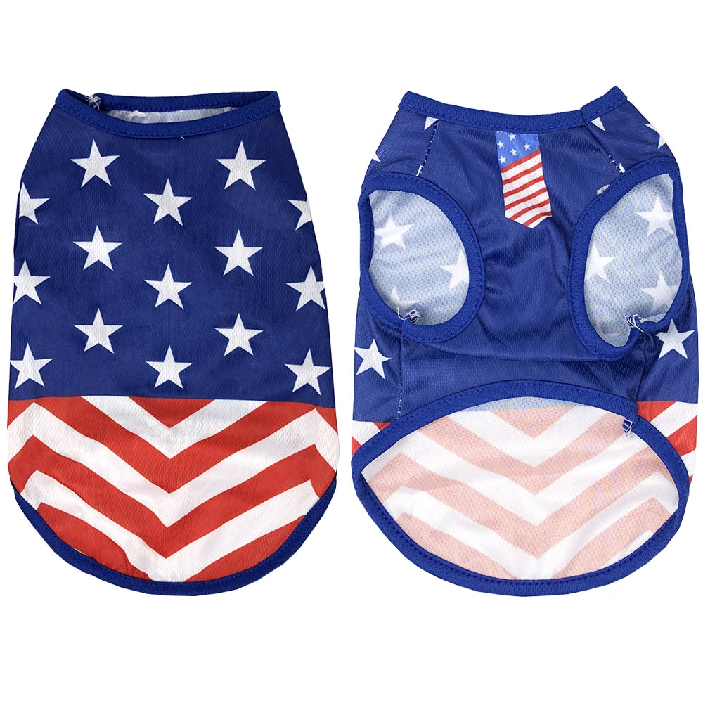 Summer Cool Clothes Mesh Breathable Vest For Small Dogs & Cats, Independence Day Pet T-shirt