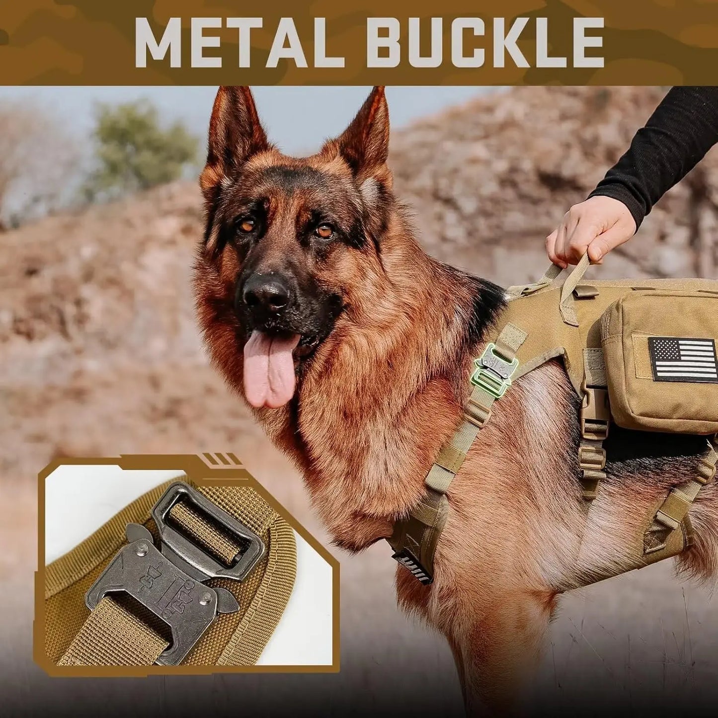 Tactical Dog Harness Set with Bungee Leash, Adjustable for Medium to Large Dogs
