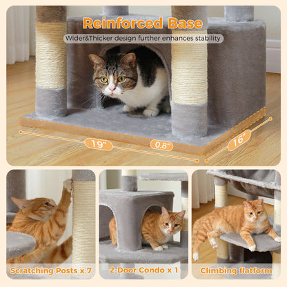 Large Cat Tree and Tower for Indoor Cats With Sisal-Covered Scratching Posts Spacious Hammock Padded Perches and Condos