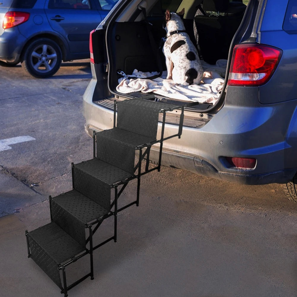 5 Steps Dog Car Ramp for Large Dog Support Up 150 Lbs Foldable Portable Dog Steps