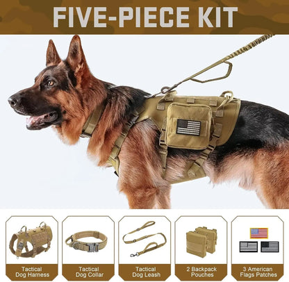 Tactical Dog Harness Set with Bungee Leash, Adjustable for Medium to Large Dogs