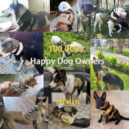 Tactical Dog Harness Collar/Harness and Leash Molle Pouches For Medium Large & Dogs