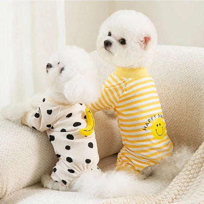 Pet Dog Clothes Striped Smile Print Jumpsuits, Pajamas