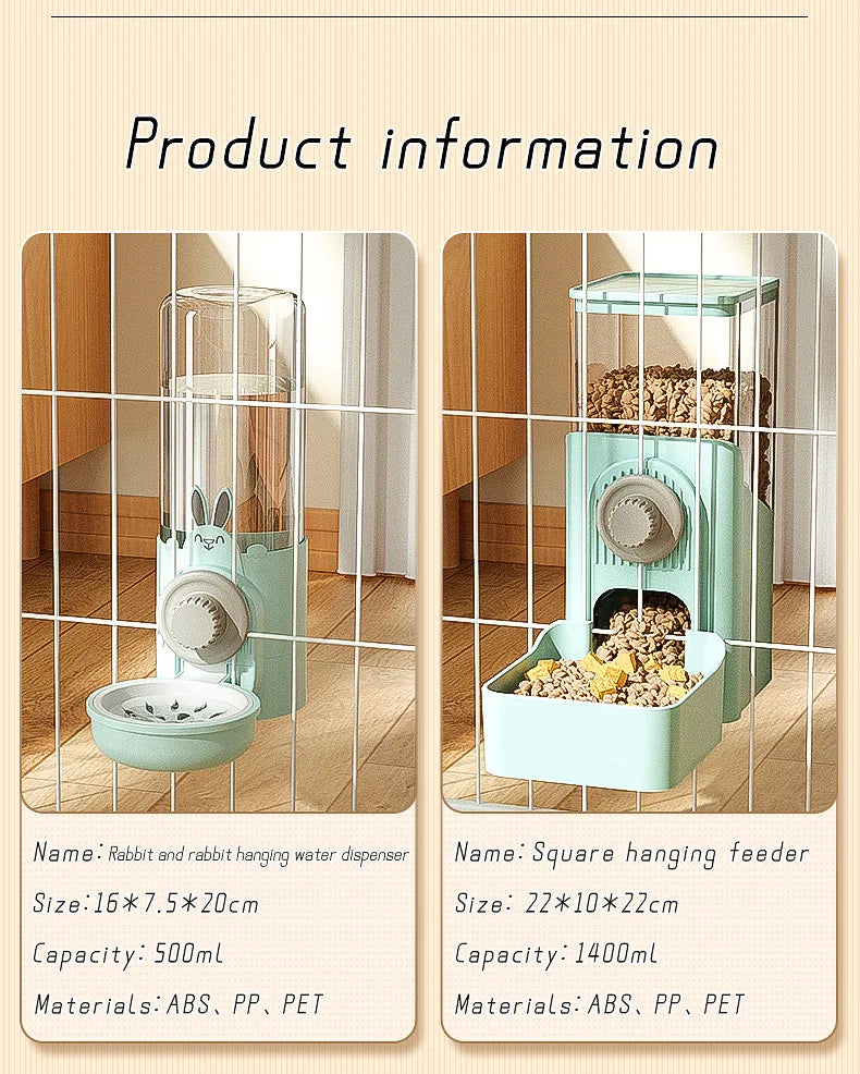Automatic Pet Bowls Cage Hanging Feeder Dog Water Bottle Food Container Dispenser Bowl for Puppy or Cats
