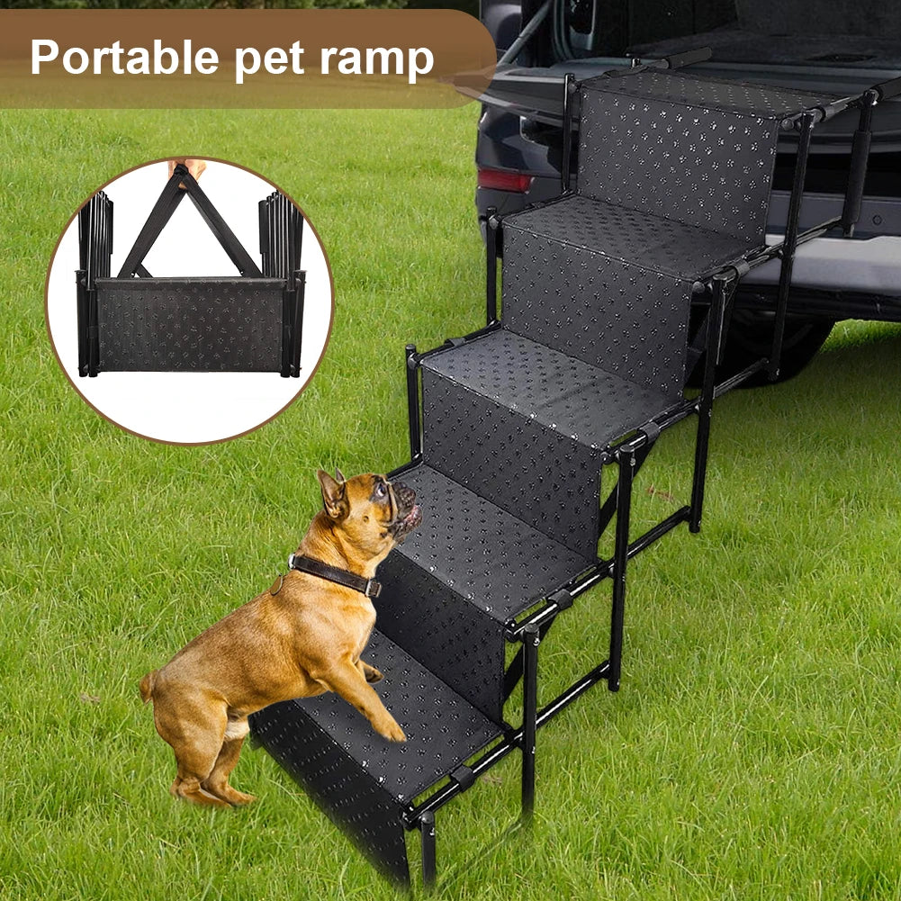 5 Steps Dog Car Ramp for Large Dog Support Up 150 Lbs Foldable Portable Dog Steps
