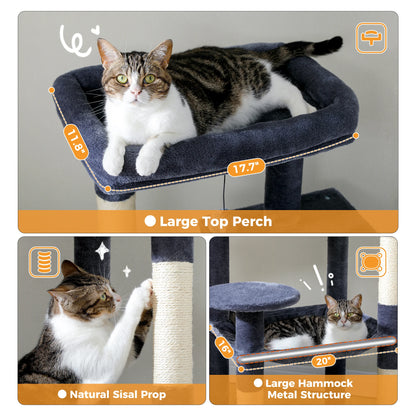 Cat Tree for Indoor Cats 5-Level Cat Tower for Large Cats with Large Hammock Sisal Covered Scratching Posts