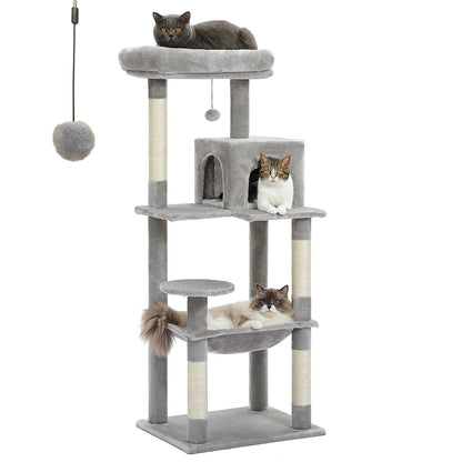 Cat Tree for Indoor Cats 5-Level Cat Tower for Large Cats with Large Hammock Sisal Covered Scratching Posts