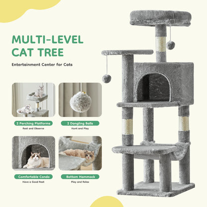 44In Stable Cat Tree Tall Multi-Cat Climbing Tower for Pet Furniture Natural Sisal Scratching Posts