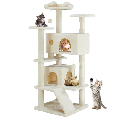 54in Tall Multi-Level Cat Tree Tower for Indoor Pet Furniture Stable Kitty Play House with Sisal Scratching Post