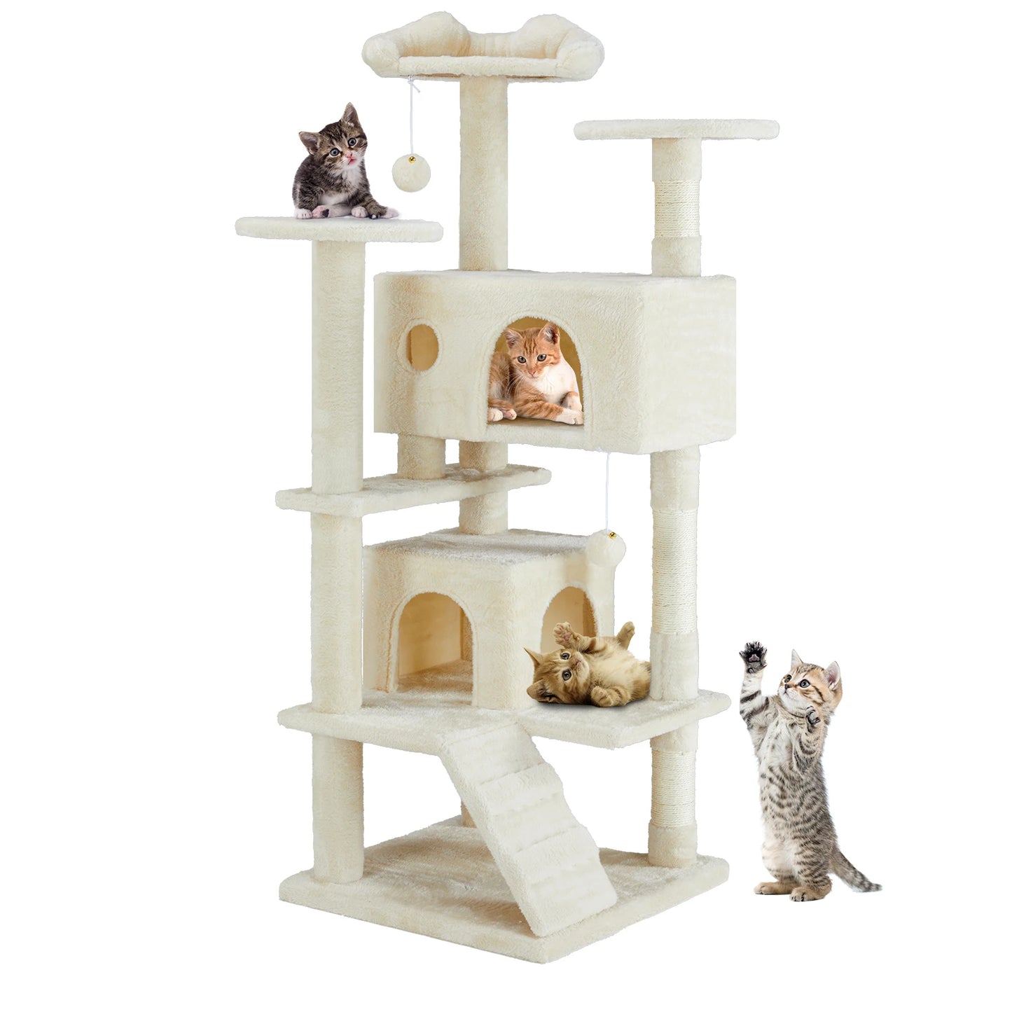 54in Tall Multi-Level Cat Tree Tower for Indoor Pet Furniture Stable Kitty Play House with Sisal Scratching Post