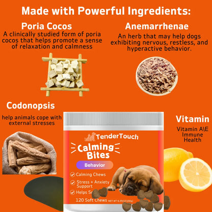 120 Chews - 1 Pack(1 x 180g/6.35oz) 180g/6.35oz - TenderTouch Calming for Dogs - Help Natural Dog Anxiety  for Everyday Stress