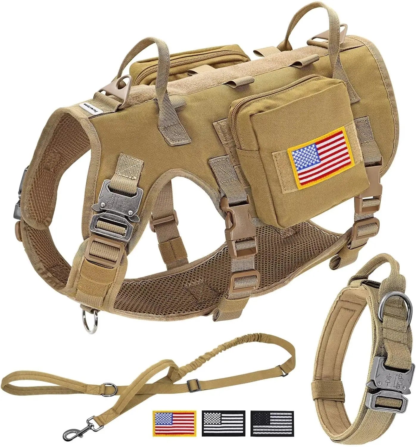 Tactical Dog Harness Set with Bungee Leash, Adjustable for Medium to Large Dogs