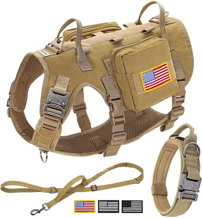 Tactical Dog Harness Set with Bungee Leash, Adjustable for Medium to Large Dogs