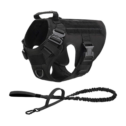Tactical Dog Harness Collar/Harness and Leash Molle Pouches For Medium Large & Dogs