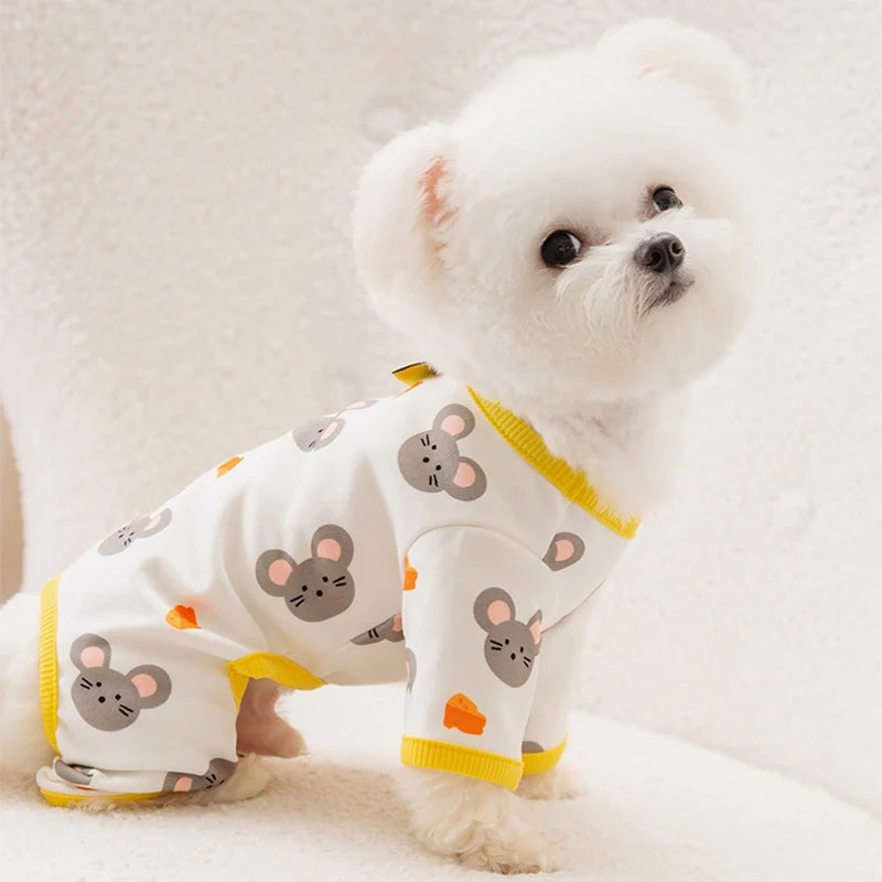 Pet Dog Clothes Striped Smile Print Jumpsuits, Pajamas