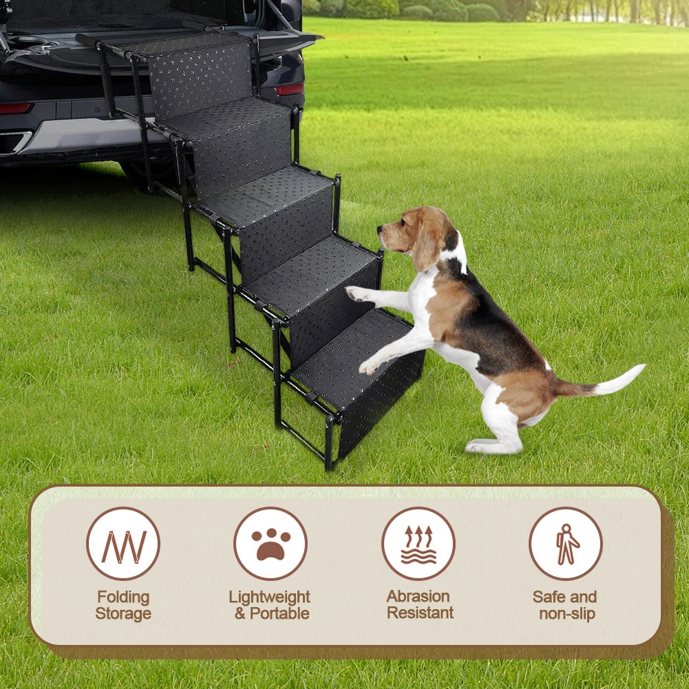 5 Steps Dog Car Ramp for Large Dog Support Up 150 Lbs Foldable Portable Dog Steps