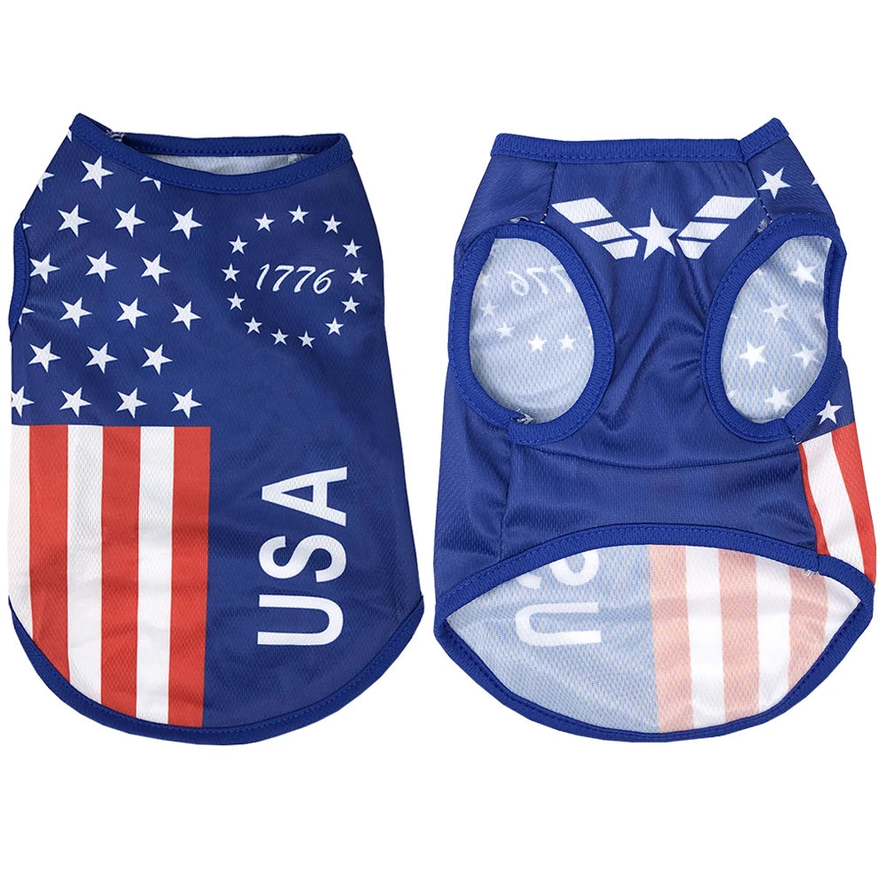 Summer Cool Clothes Mesh Breathable Vest For Small Dogs & Cats, Independence Day Pet T-shirt