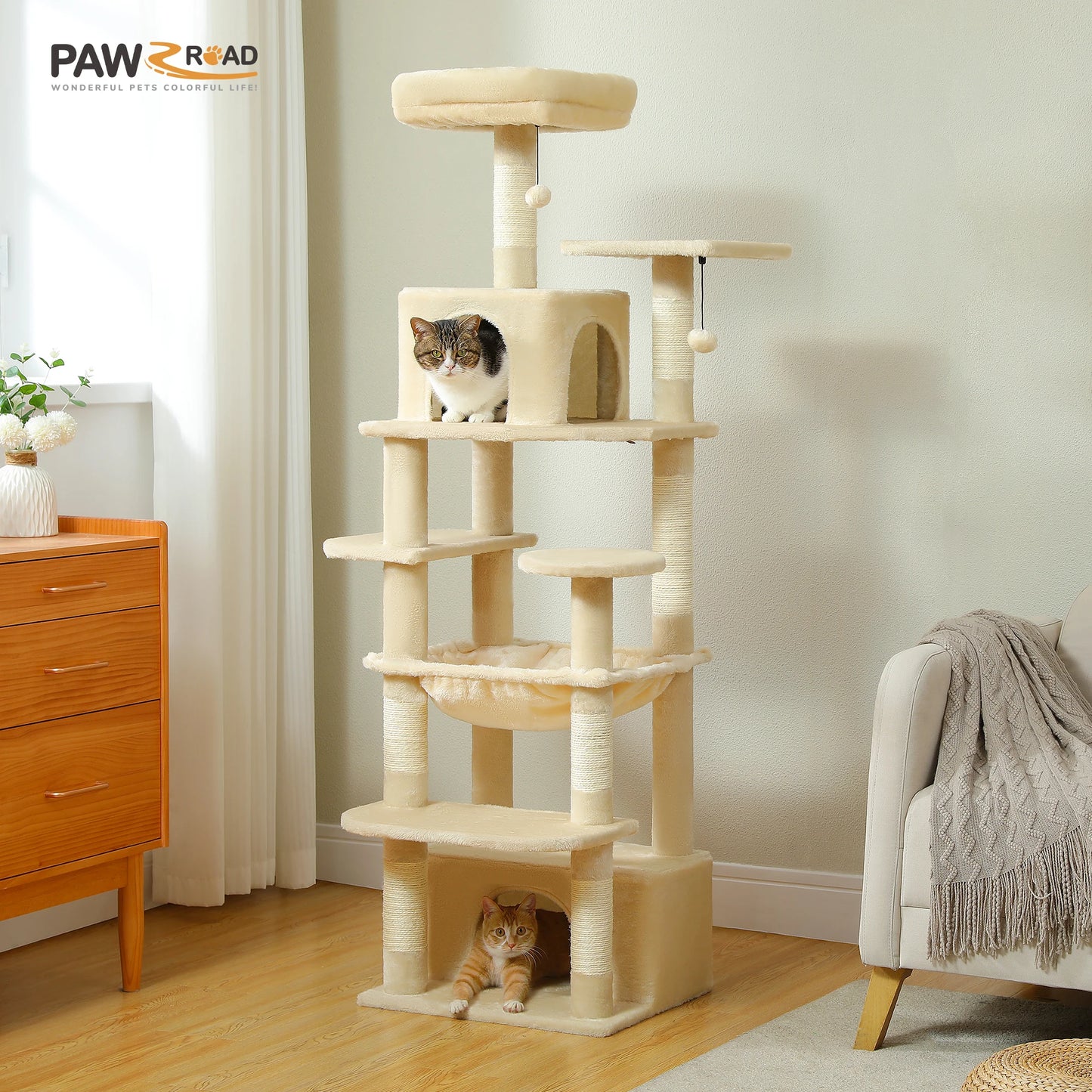 Large Cat Tree and Tower for Indoor Cats With Sisal-Covered Scratching Posts Spacious Hammock Padded Perches and Condos