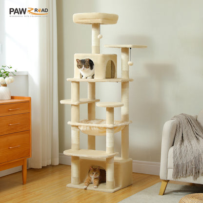 Large Cat Tree and Tower for Indoor Cats With Sisal-Covered Scratching Posts Spacious Hammock Padded Perches and Condos