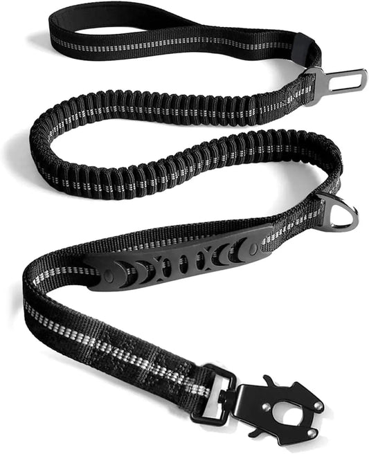 Reflective Shock Absorbing Pet Leashes with Car Seatbelt for Large Dogs, Heavy Duty Tactical Bungee Dog Leash