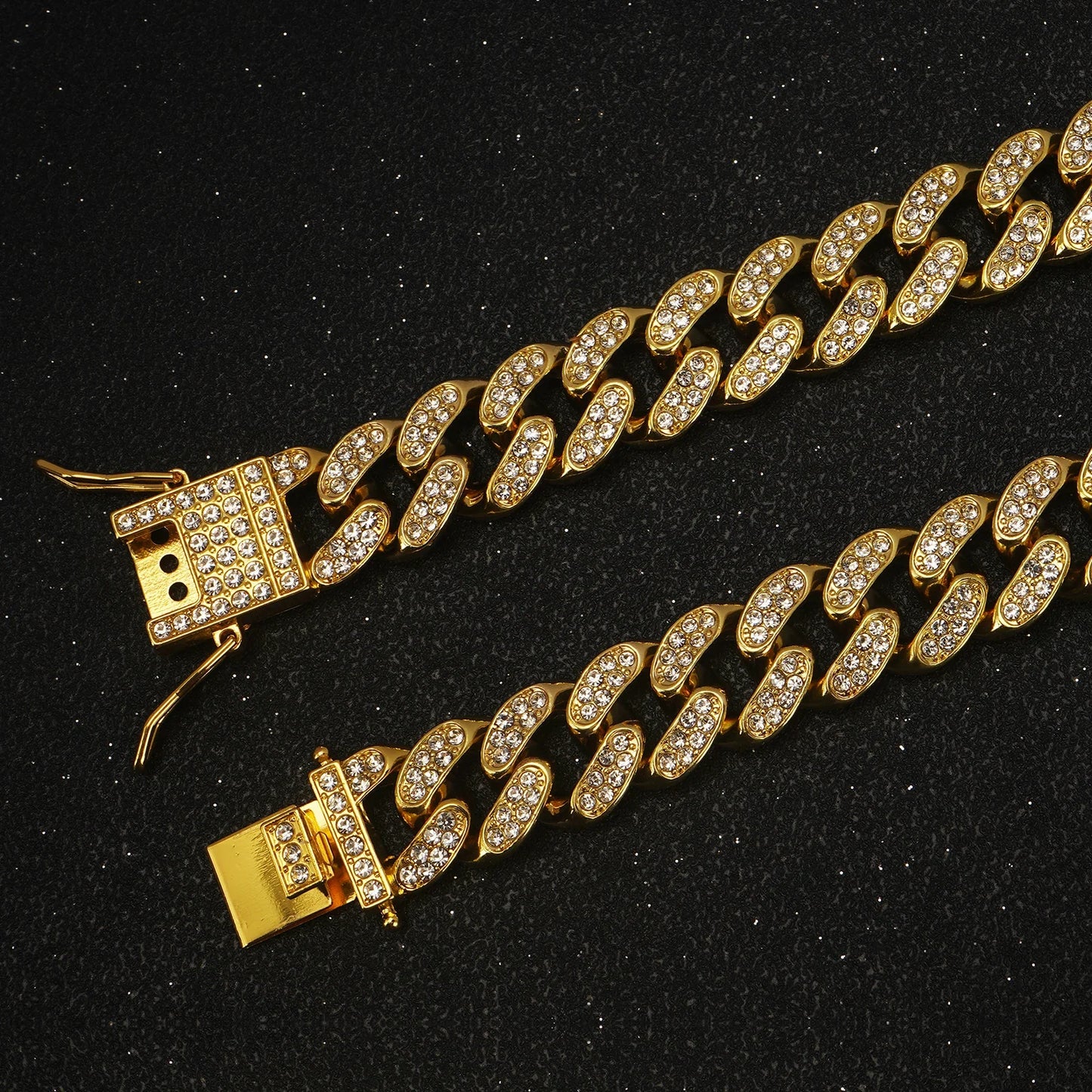 Dog or Cat Chain, Diamond Cuban Collar, Metal Chain Collar with Design Secure Buckle