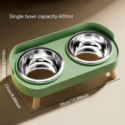 Pet double bowl feeder, adjustable height, cat and dog water dispenser