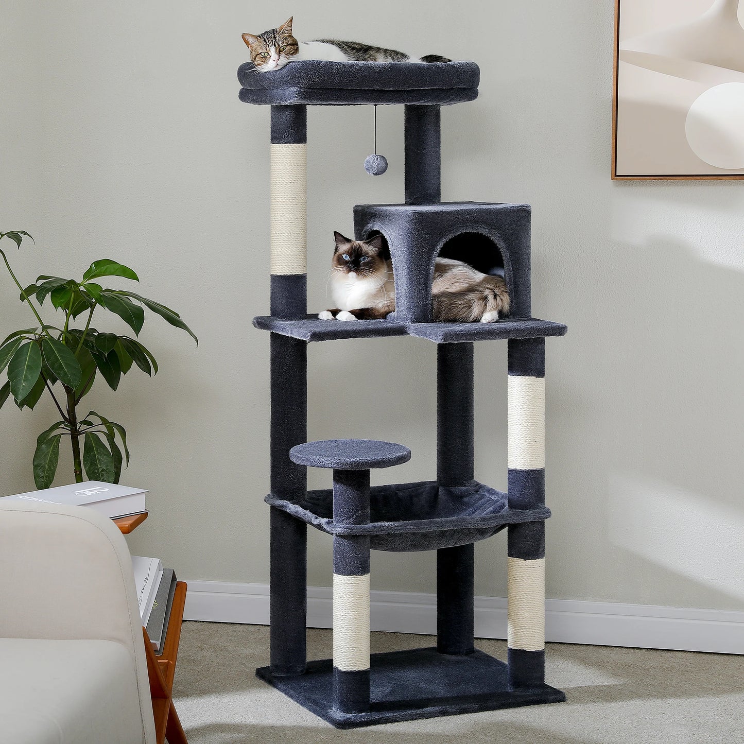 Cat Tree for Indoor Cats 5-Level Cat Tower for Large Cats with Large Hammock Sisal Covered Scratching Posts
