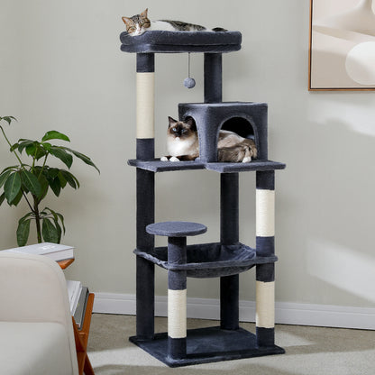 Cat Tree for Indoor Cats 5-Level Cat Tower for Large Cats with Large Hammock Sisal Covered Scratching Posts