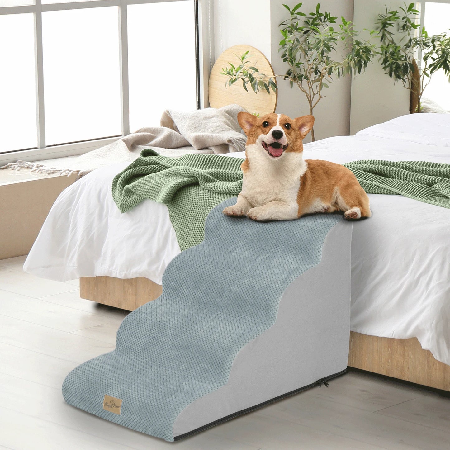 High Density Foam Curved Dog Stairs for High Beds 3/4/5 Tiers Dog Ramp Steps