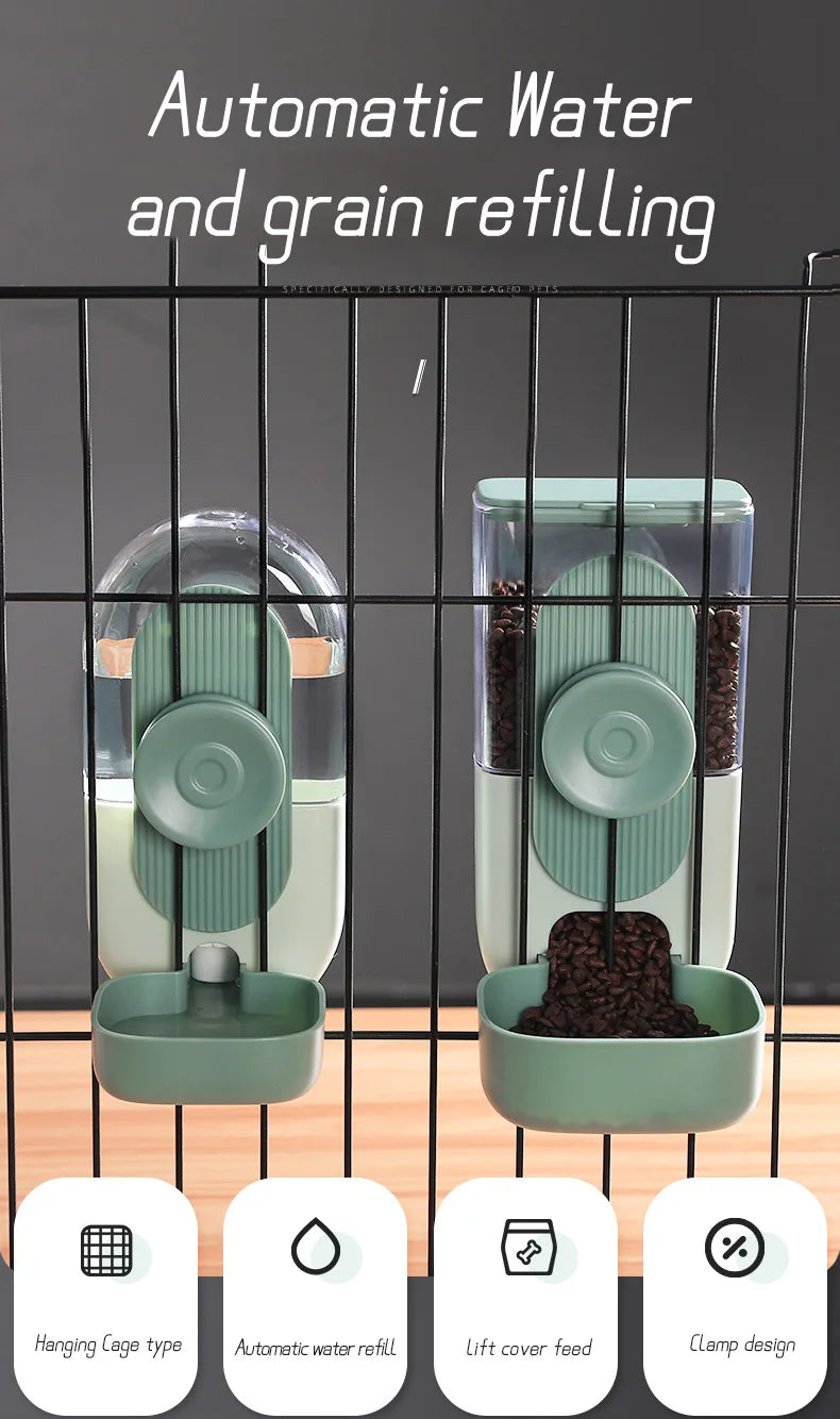 Automatic Pet Bowls Cage Hanging Feeder Dog Water Bottle Food Container Dispenser Bowl for Puppy or Cats