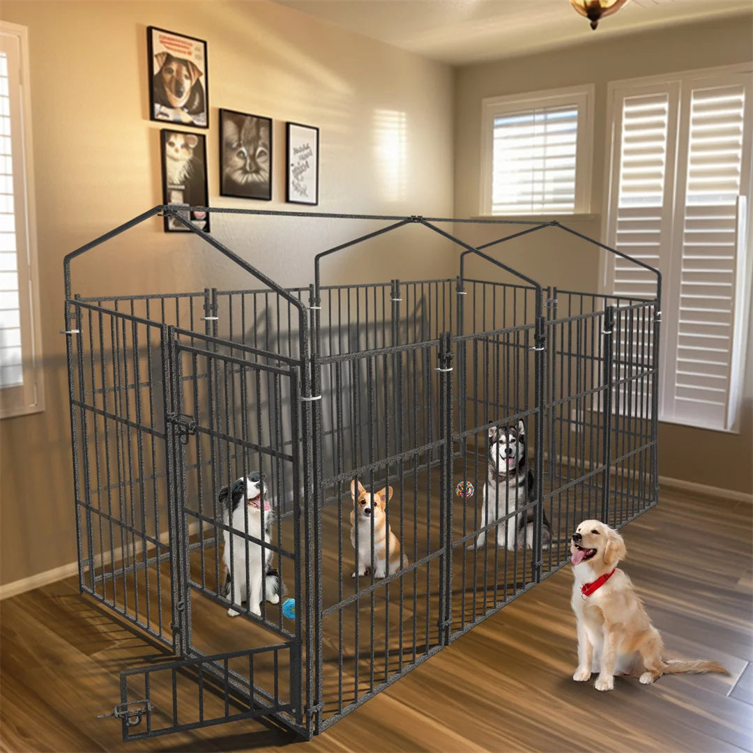 Heavy Duty Kennel, Welded Metal Playpen 64.9”, Large Animal Cage for Outdoor And Indoor Use