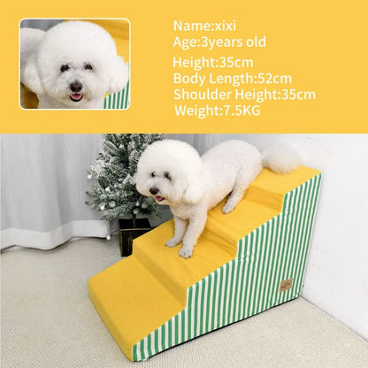 Dog Damp Step 3/4/5 Steps High-Density Foam Dog Stairs with Gentle Slope for High Beds and Sofa, Washable Cover, Vibrant Color