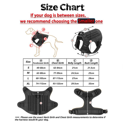 Tactical Dog Harness Collar/Harness and Leash Molle Pouches For Medium Large & Dogs