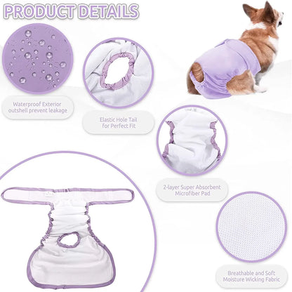 Reusable Female Dog Diapers, High Absorbent Pet Panties for Small - Large Female Dogs